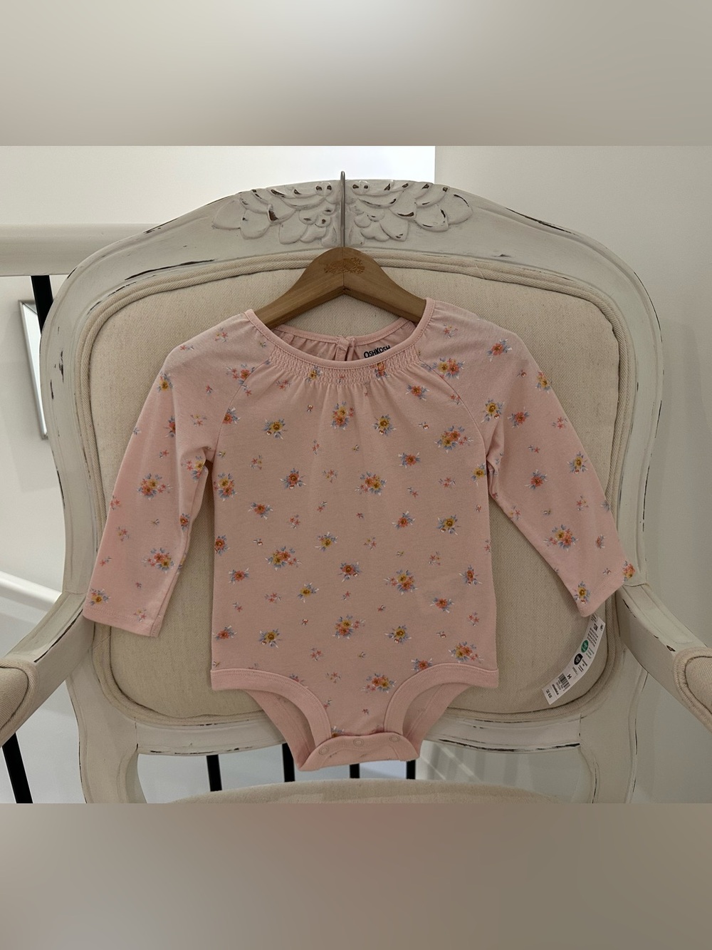 🦢 12 Mth Vintage Pink Victorian Floral Long-Sleeve Baby One-Piece Cotton NWT